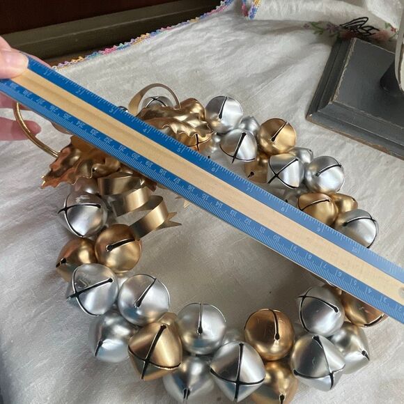 Silver & Gold jingle bells wreath hanging cord Holly decor - Picture 6 of 9
